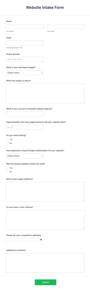 Website Intake Form Template