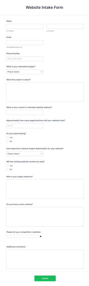 Website Intake Form Template