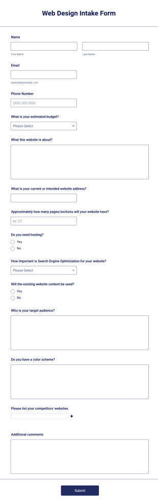 Web Design Intake Form Template
