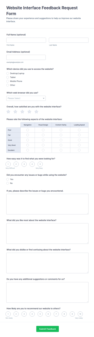 Website Interface Feedback Request Form Template