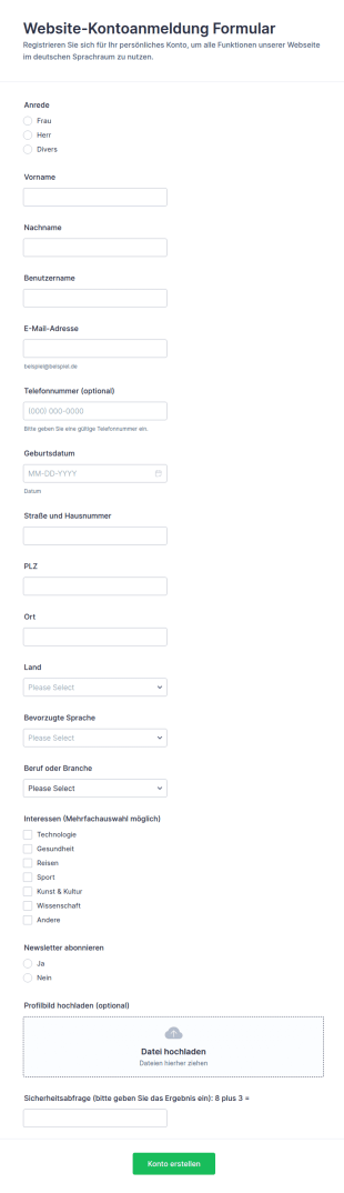 Website Kontoanmeldung