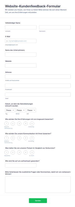 Website Kundenfeedback Formular