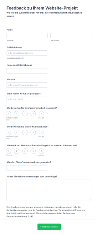 Website Kundenfeedback Formular