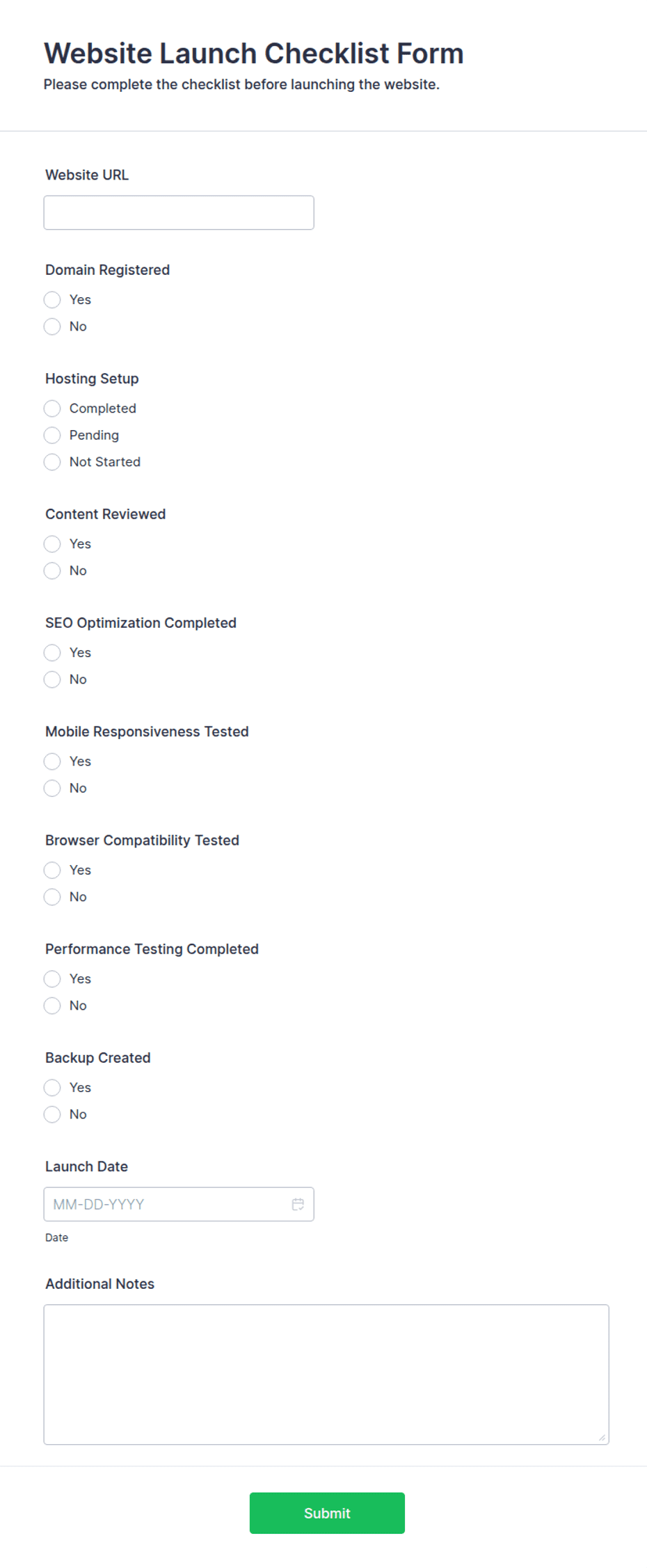 Website Launch Checklist Form Template | Jotform