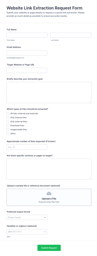 Website Link Extraction Request Form Template