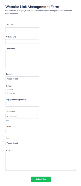 Website Link Management Form Template