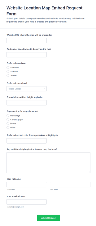 Website Location Map Embed Request Form Template