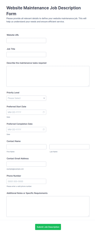 Website Maintenance Job Description Form Template