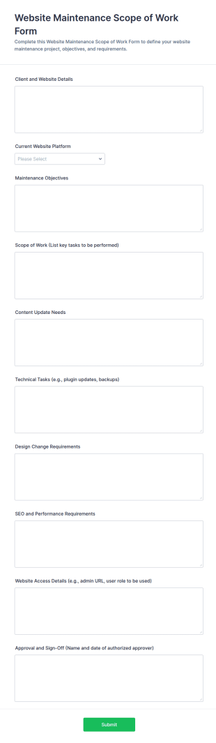 Website Maintenance Scope Of Work Form Template