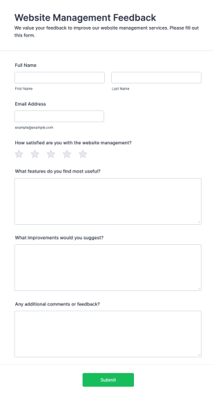 Website Management Feedback Form Template