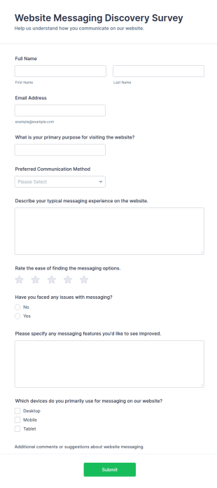 Website Messaging Discovery Survey Form Template