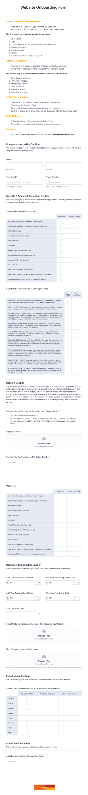 Website Onboarding Form Template