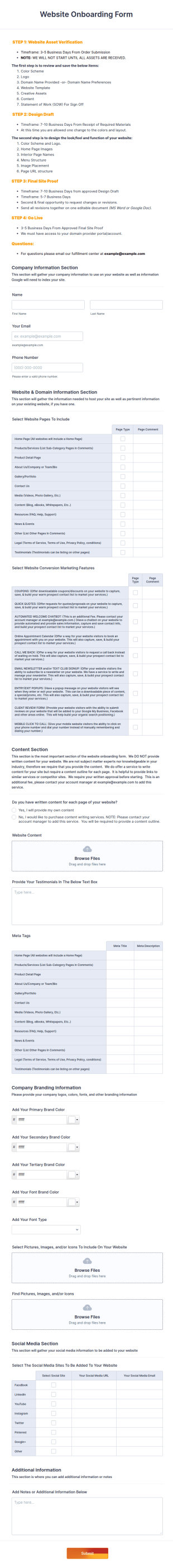 Website Onboarding Form Template
