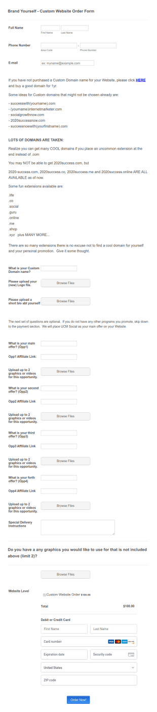 Website Order Form Template