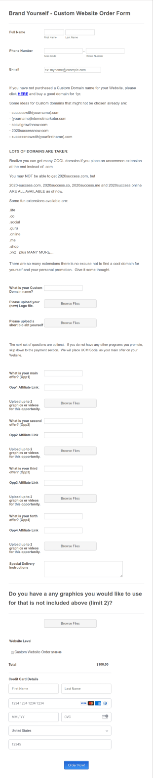 Website Order Form Template