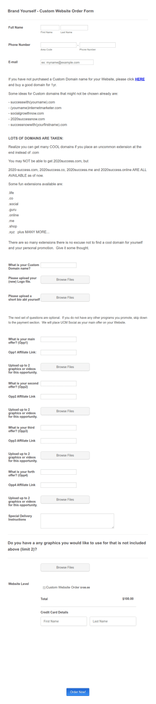 Website Order Form Template