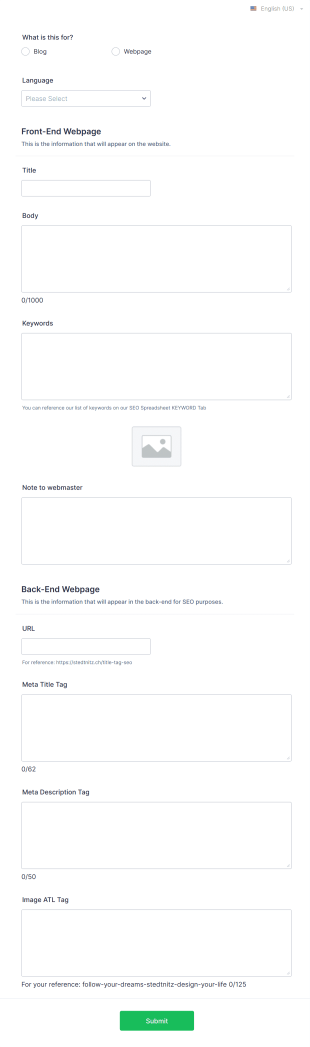 Website Content Submission Form Template