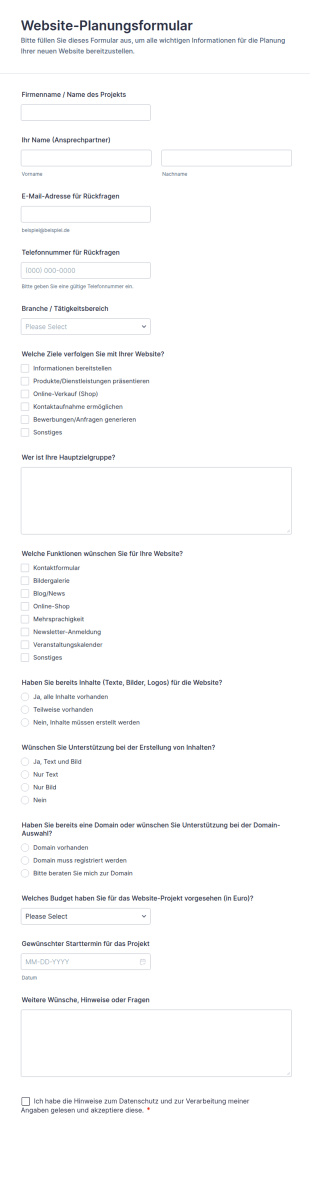 Website Planungsformular