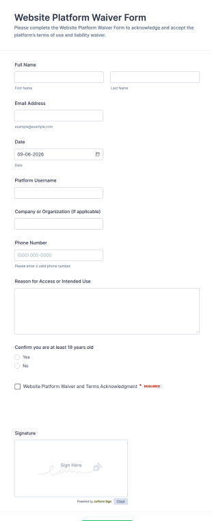 Website Platform Waiver Form Template