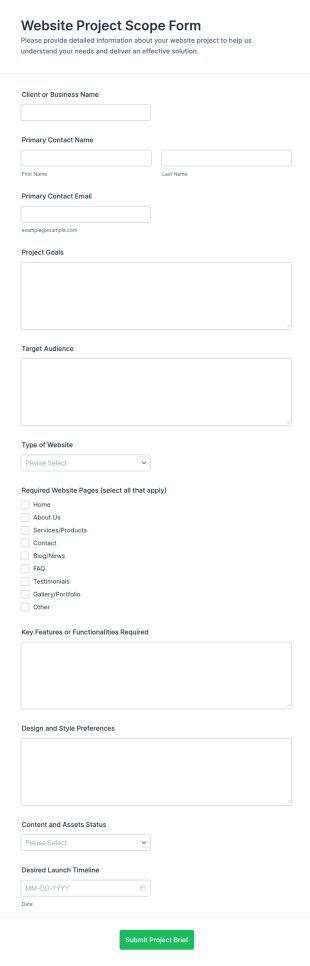 Website Project Scope Form Template