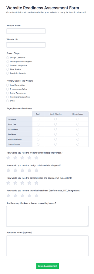 Website Readiness Assessment Form Template