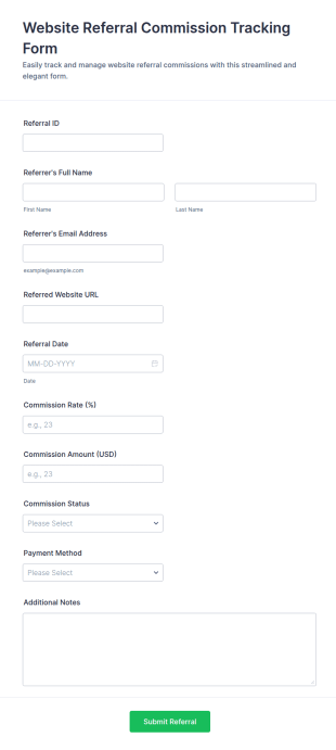 Website Referral Commission Tracking Form Template