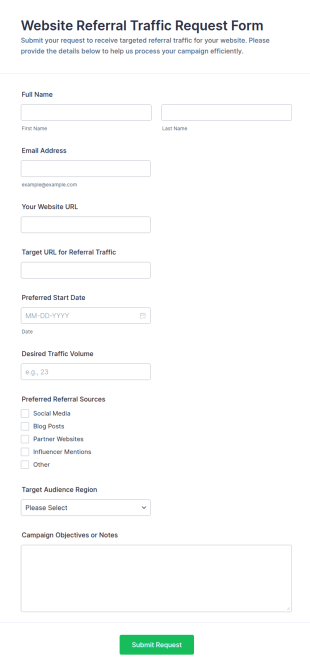 Website Referral Traffic Request Form Template