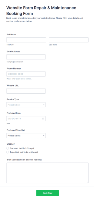 Website Repair & Maintenance Booking Form Template