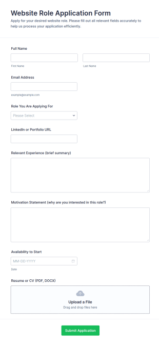 Website Role Application Form Template