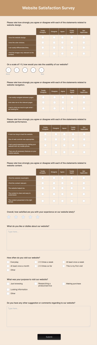 Website Satisfaction Survey Form Template