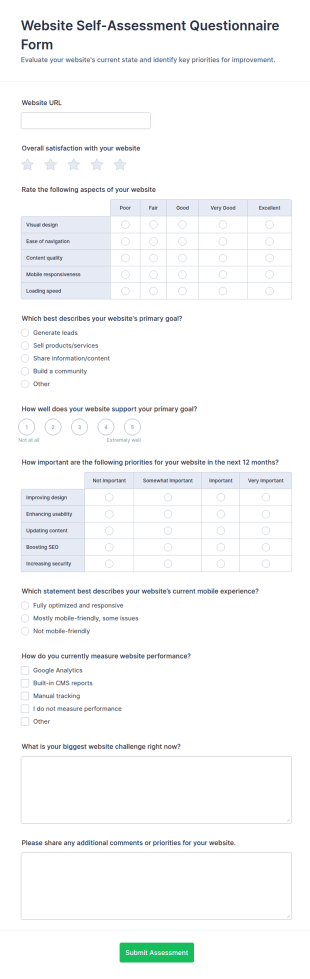 Website Self Assessment Form Template