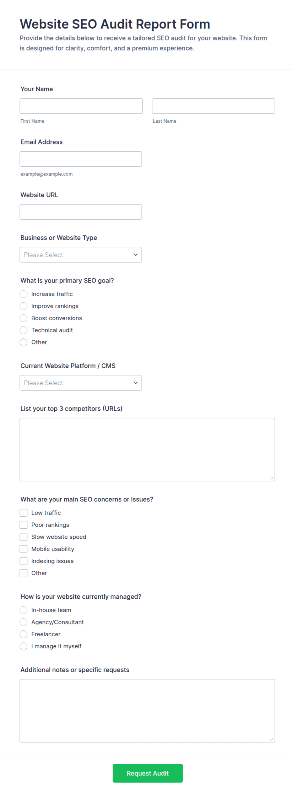 Website SEO Audit Report Form Template | Jotform