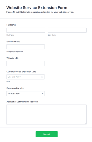 Website Service Extension Form Form Template