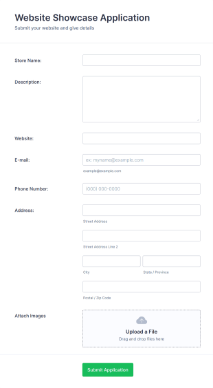 Website Showcase Application Form Template