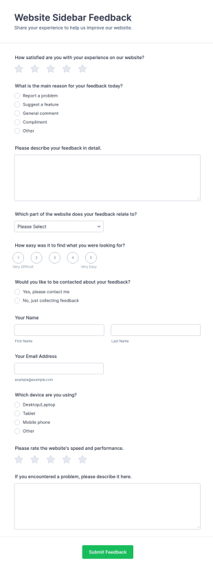 Website Sidebar Feedback Form Template