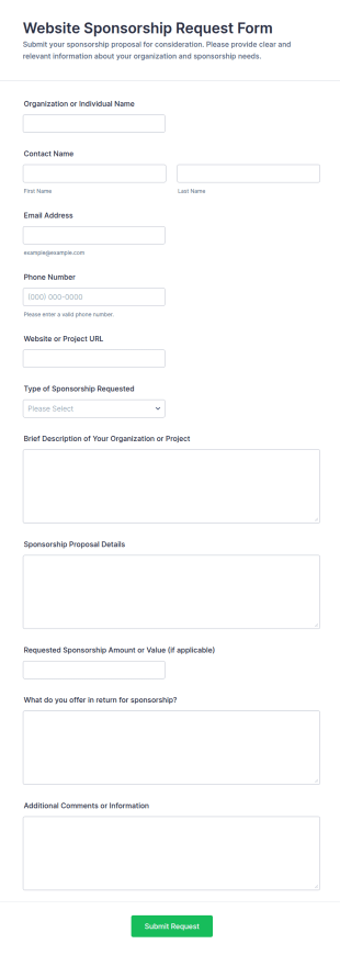 Website Sponsorship Request Form Template