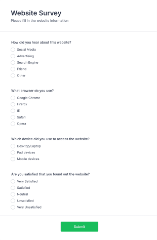 Website Survey Form Template