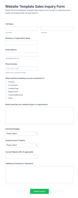 Website Template Sales Inquiry Form