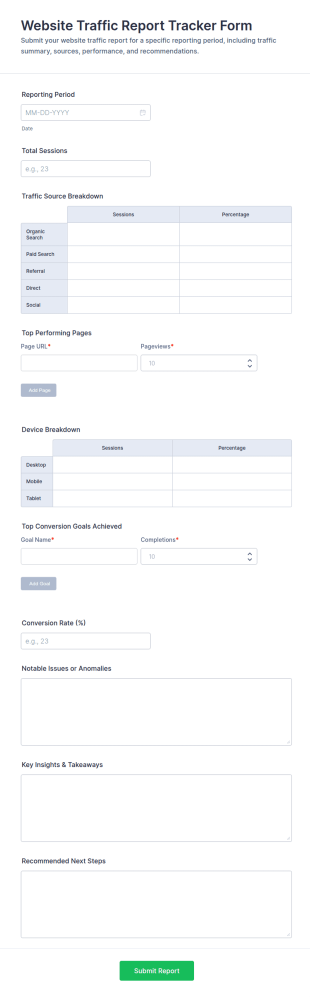 Website Traffic Report Tracker Form Template