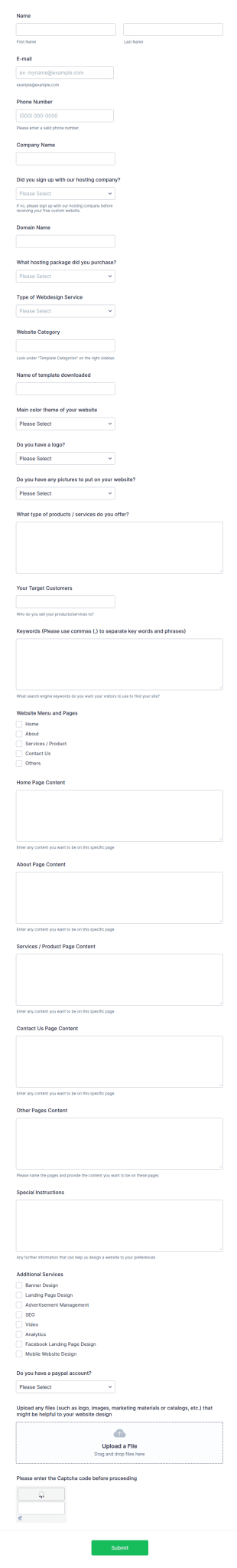 Website Update Request Form Template