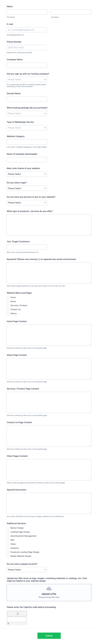 Website Update Request Form Template