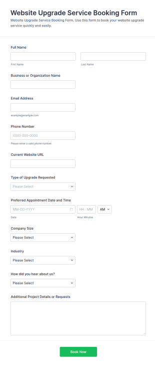 Website Upgrade Service Booking Form Template