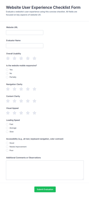 Website User Experience Checklist Form Template