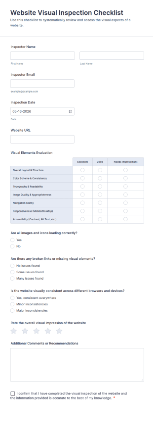 Website Visual Inspection Checklist Form Template