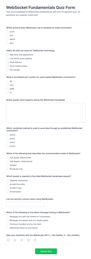WebSocket Fundamentals Quiz Form Template