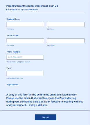 Parent Teacher Student Meeting Sign Up Form Template