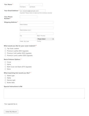 Wedding Album Order Form Template