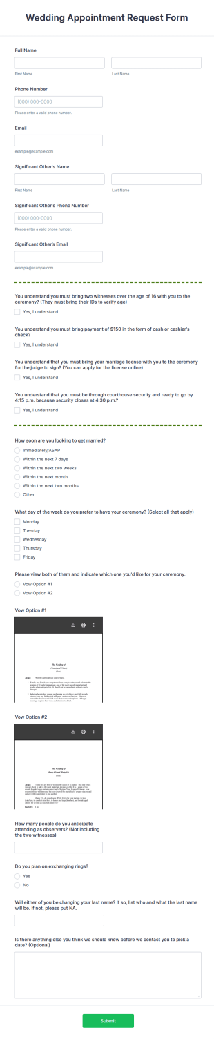 Wedding Appointment Request Form Template