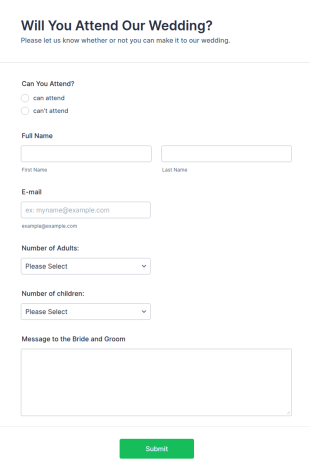 Wedding Attendance Form Template