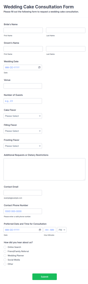 Wedding Cake Consultation Form Template